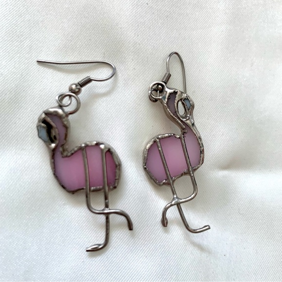 Stained glass flamingo earrings -SOLD - Picture 3 of 3